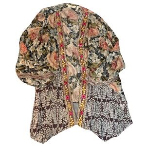 Soft Surroundings Floral Open Kimono Topper Duster XL Flowy Art Bohemian Hippie